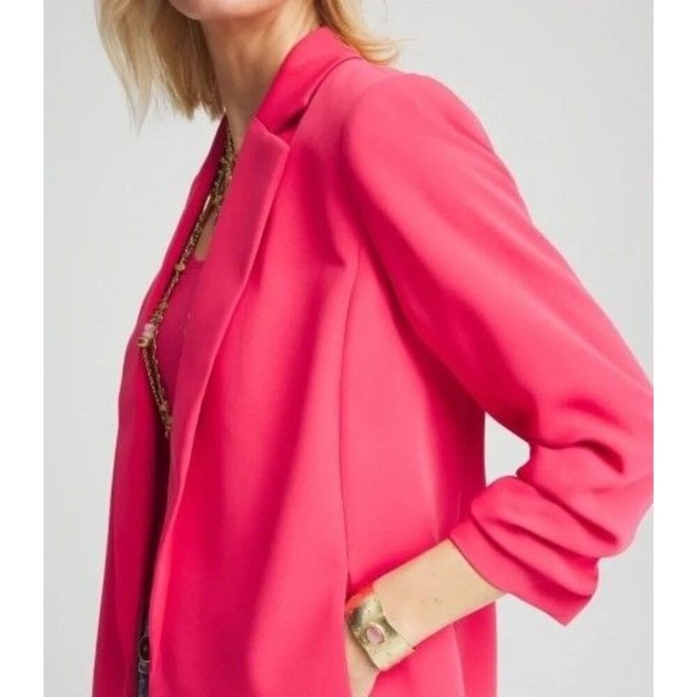 Chico’s Ruched Sleeve Blazer Dried Roses Pink Sz 2.5 (14) Notched Lapel NWT - Picture 2 of 4